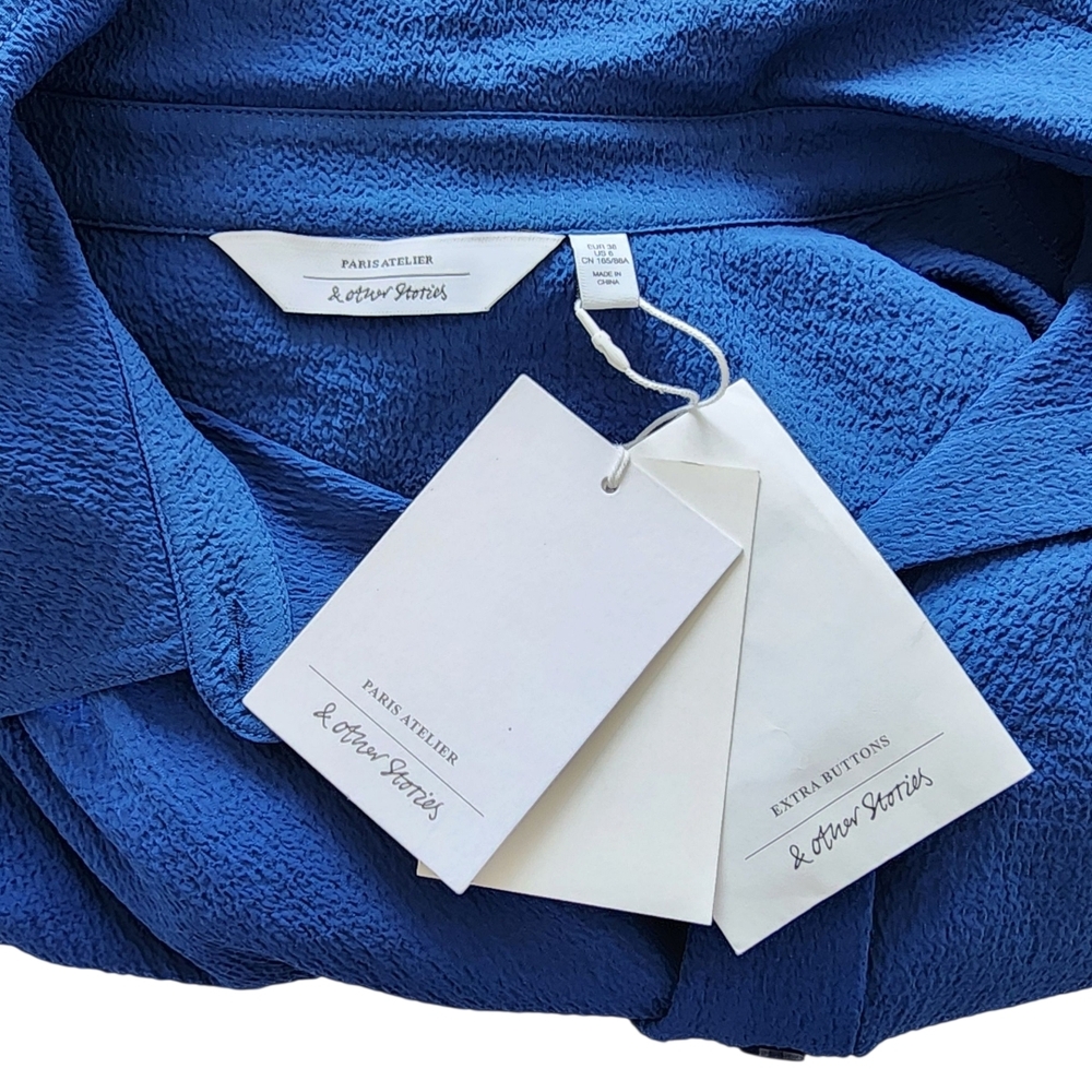 & Other Stories Blue Button Down Blouse Shirt Women's Size 6 NEW - Picture 4 of 6